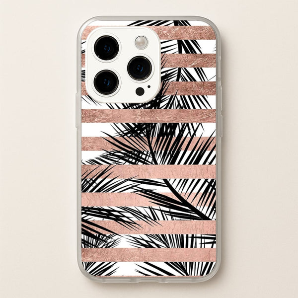 Rose Gold Tropical Palm Leaf Pattern  -  Phone Case for iPhone 14 Pro