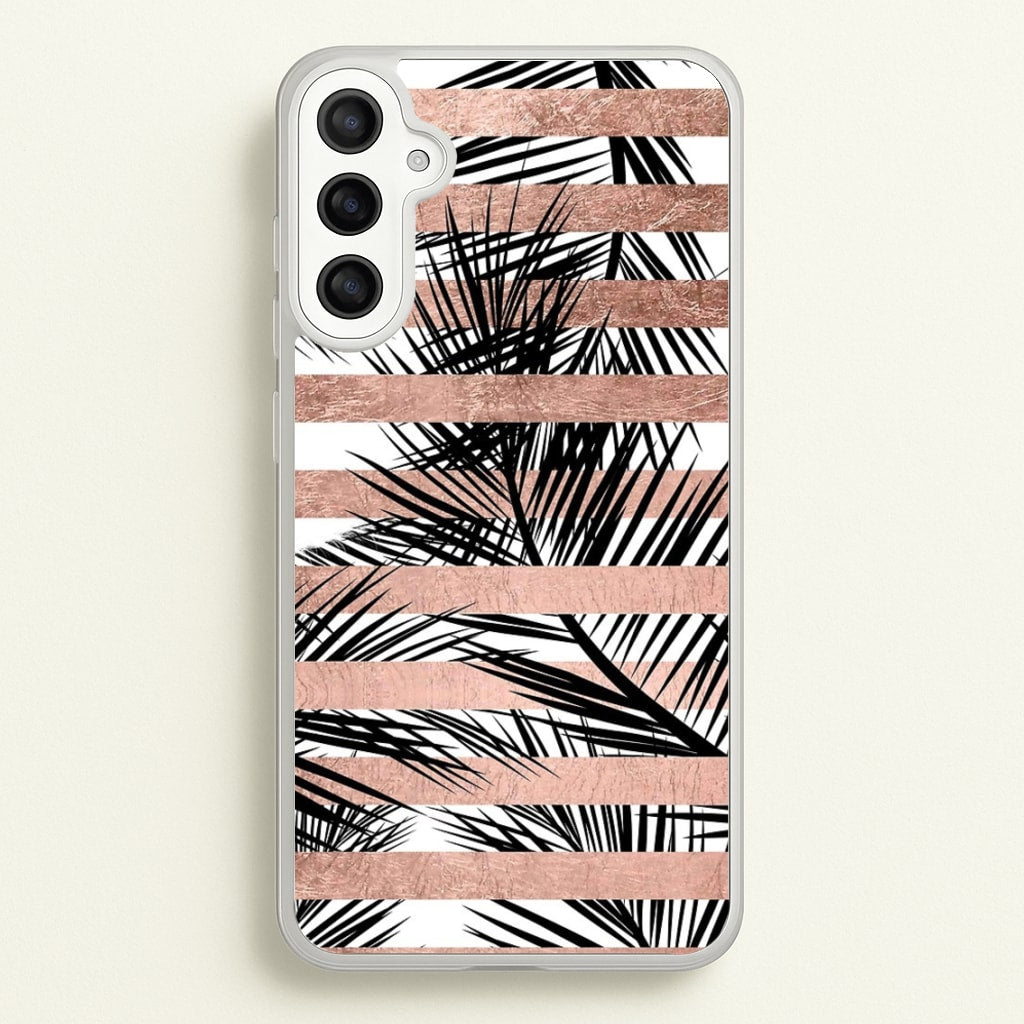 Rose Gold Tropical Palm Leaf Pattern  -  Phone Case for Galaxy A34