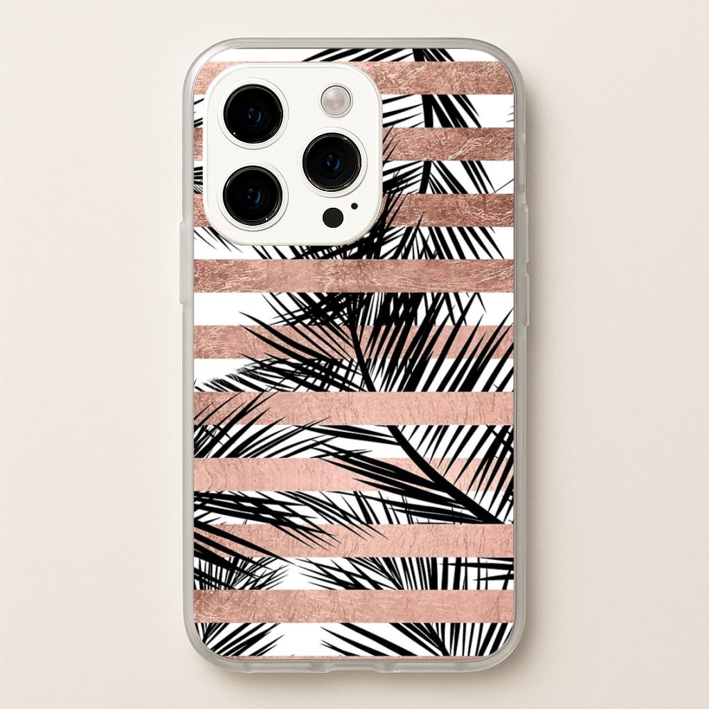 Rose Gold Tropical Palm Leaf Pattern  -  Phone Case for iPhone 15 Pro Max