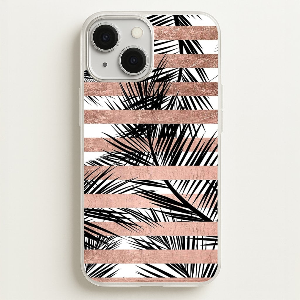 Rose Gold Tropical Palm Leaf Pattern  -  Phone Case for iPhone 13 Mini