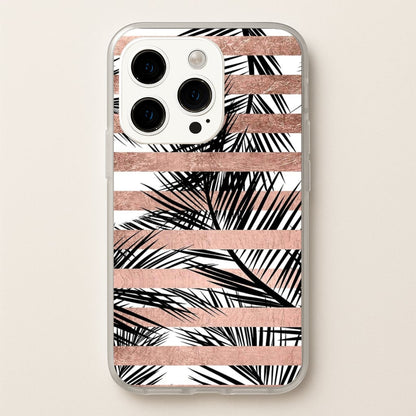 Rose Gold Tropical Palm Leaf Pattern  -  Phone Case for iPhone 15 Pro