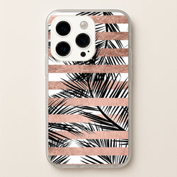 Rose Gold Tropical Palm Leaf Pattern  -  Phone Case for iPhone 14 Pro Max