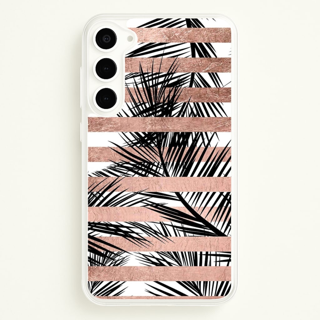 Rose Gold Tropical Palm Leaf Pattern  -  Phone Case for Galaxy S23 Plus