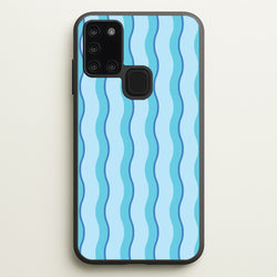 Blue Wavy Stripes Pattern  - Patterns Phone Case for Galaxy A21s