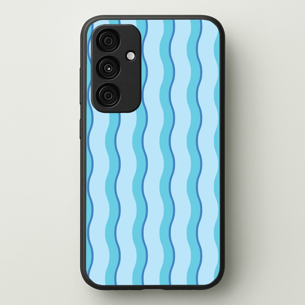 Blue Wavy Stripes Pattern  - Patterns Phone Case for Galaxy A55