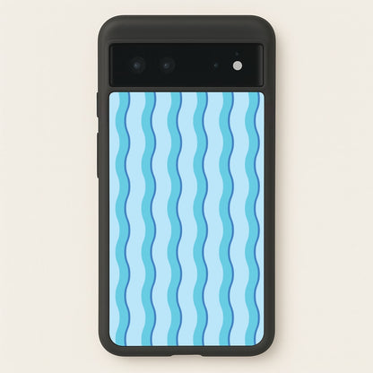 Blue Wavy Stripes Pattern  - Patterns Phone Case for Google Pixel 6