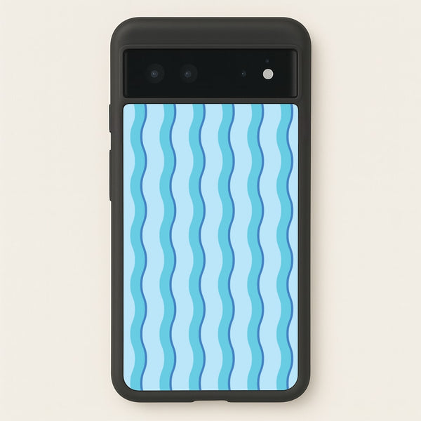 Blue Wavy Stripes Pattern  - Patterns Phone Case for Google Pixel 6