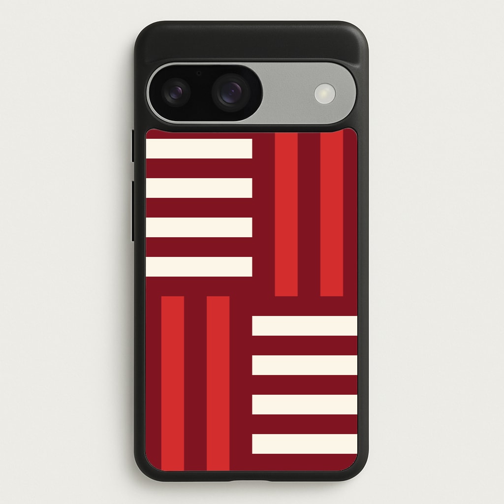 Red And White Geometric Stripes  - Patterns Phone Case for Google Pixel 9 / 9 Pro