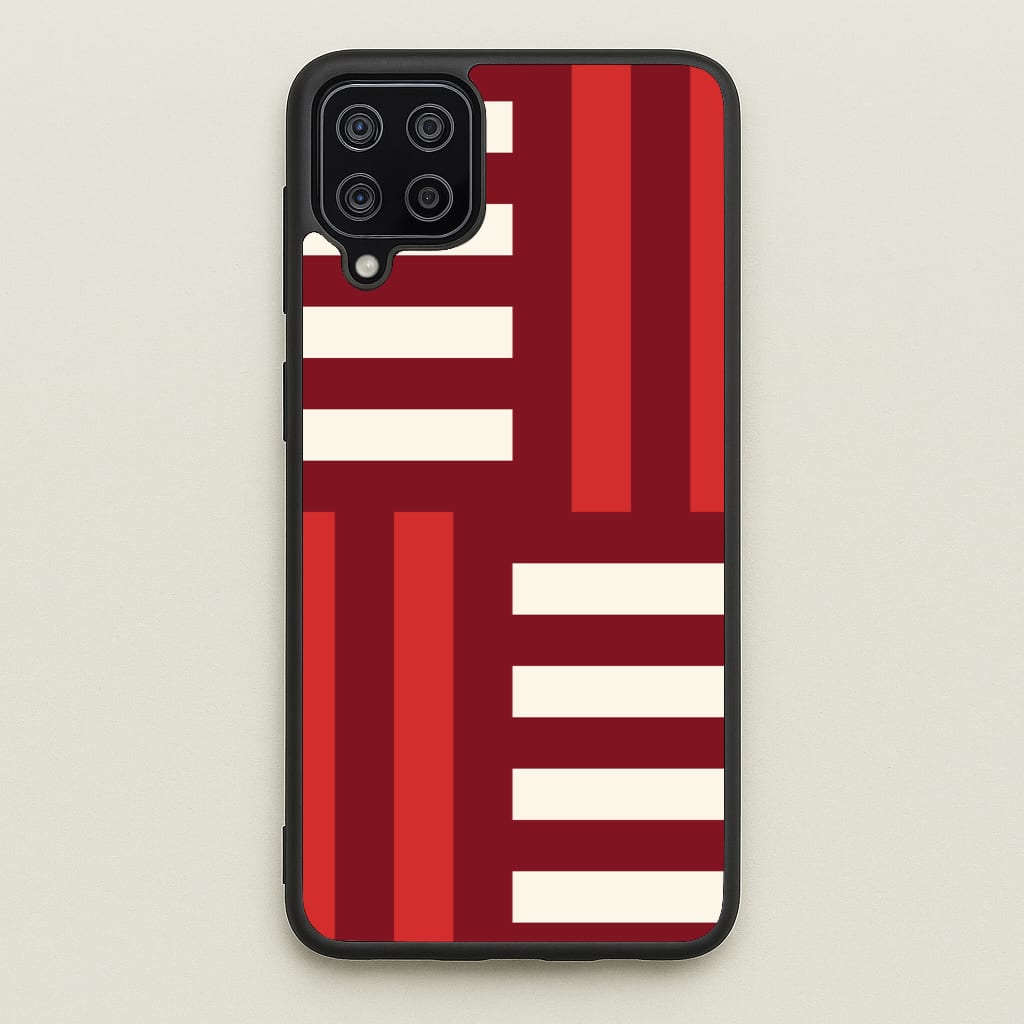 Red And White Geometric Stripes  - Patterns Phone Case for Galaxy A12