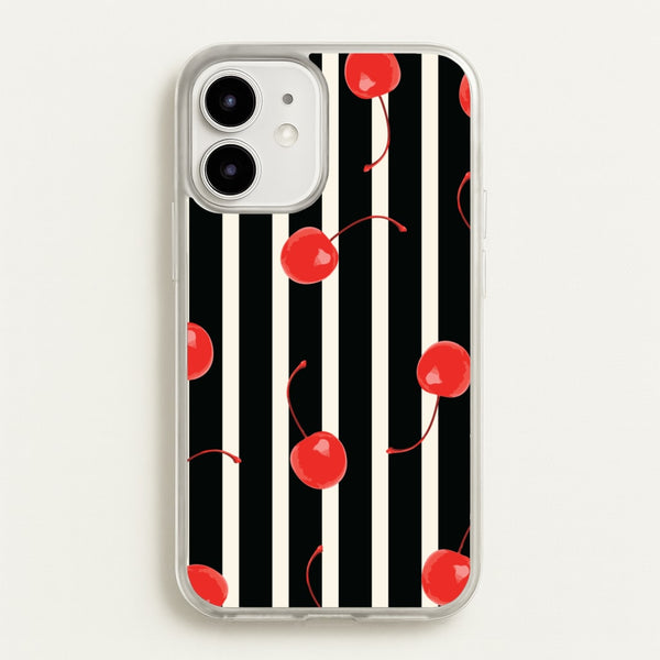 Black And White Stripes With Cherries  - Patterns Phone Case for iPhone 12 Mini
