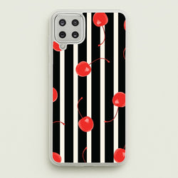 Black And White Stripes With Cherries  - Patterns Phone Case for Galaxy A12