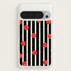 Black And White Stripes With Cherries  - Patterns Phone Case for Google Pixel 9 Pro XL