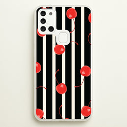 Black And White Stripes With Cherries  - Patterns Phone Case for Galaxy A21s