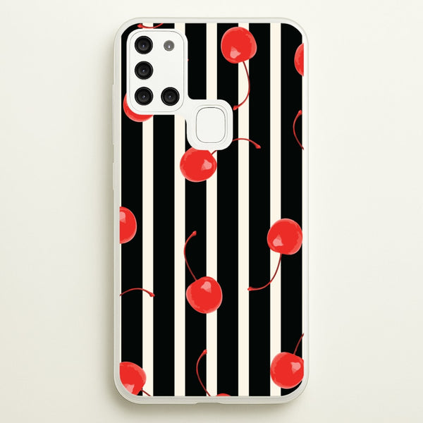 Black And White Stripes With Cherries  - Patterns Phone Case for Galaxy A21s