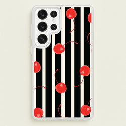 Black And White Stripes With Cherries  - Patterns Phone Case for Galaxy S23 Ultra