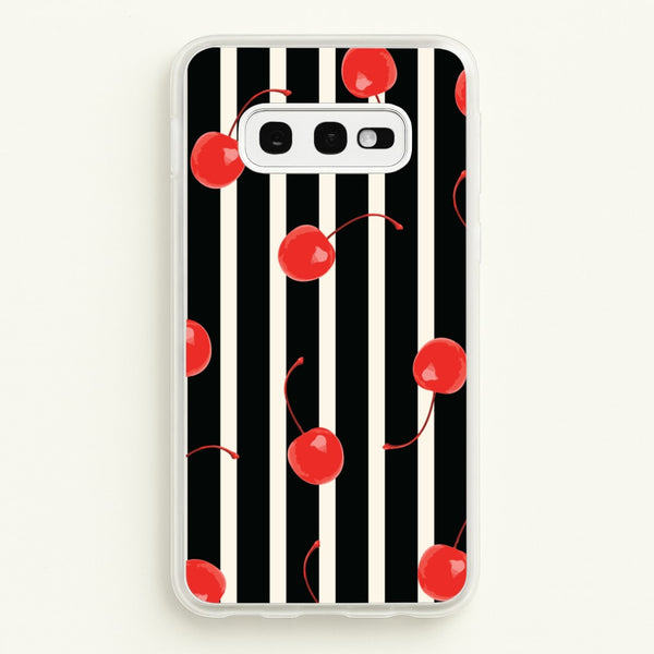 Black And White Stripes With Cherries  - Patterns Phone Case for Galaxy S10e