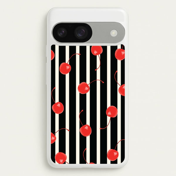 Black And White Stripes With Cherries  - Patterns Phone Case for Google Pixel 9 / 9 Pro