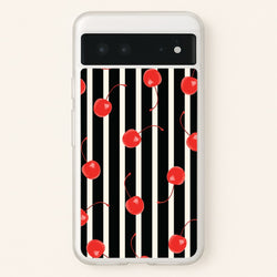 Black And White Stripes With Cherries  - Patterns Phone Case for Google Pixel 6