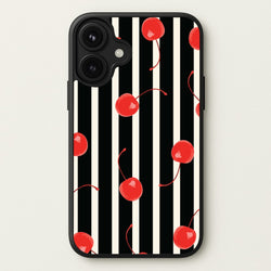 Black And White Stripes With Cherries Phone Case for iPhone 17
