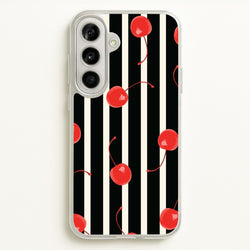 Black And White Stripes With Cherries  - Patterns Phone Case for Galaxy A56