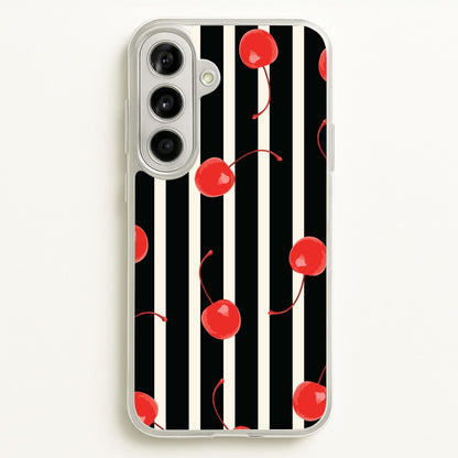 Black And White Stripes With Cherries  - Patterns Phone Case for Galaxy A56