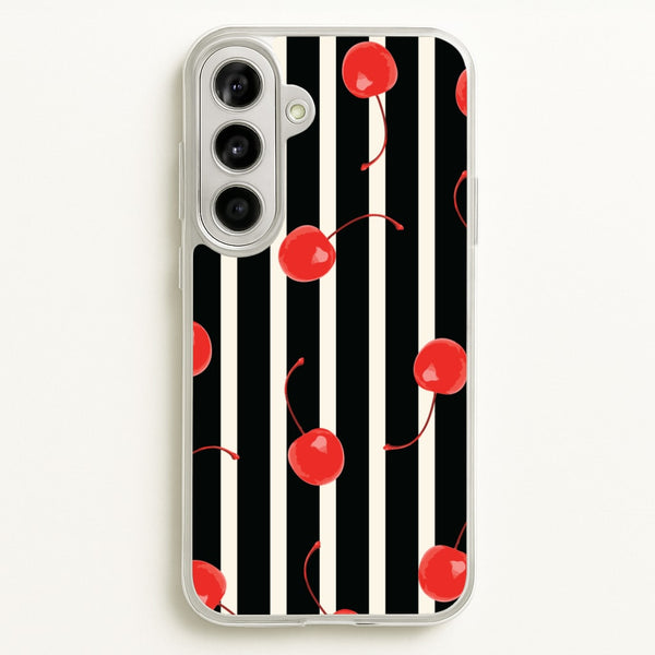 Black And White Stripes With Cherries  - Patterns Phone Case for Galaxy A56