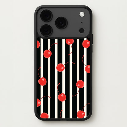 Black And White Stripes With Cherries Phone Case for iPhone 17 Pro Max