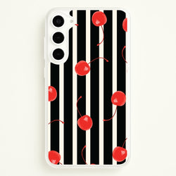 Black And White Stripes With Cherries  - Patterns Phone Case for Galaxy S23