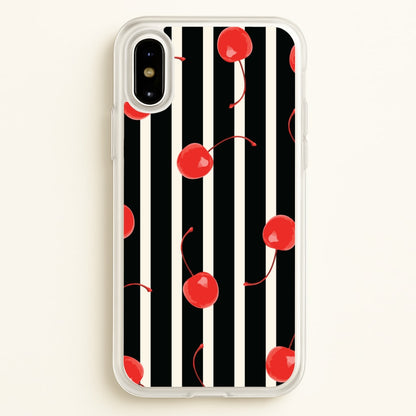 Black And White Stripes With Cherries  - Patterns Phone Case for iPhone X / XS