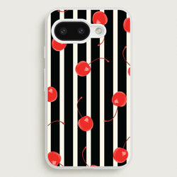 Black And White Stripes With Cherries  - Patterns Phone Case for Google Pixel 9a