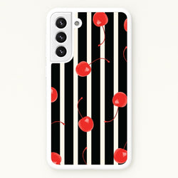 Black And White Stripes With Cherries  - Patterns Phone Case for Galaxy S22 Plus