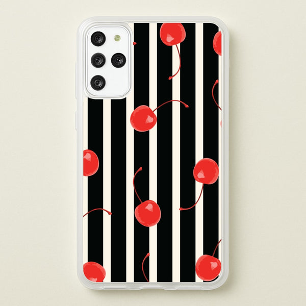 Black And White Stripes With Cherries  - Patterns Phone Case for Galaxy S20 Plus