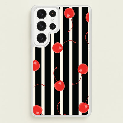 Black And White Stripes With Cherries  - Patterns Phone Case for Galaxy S22 Ultra