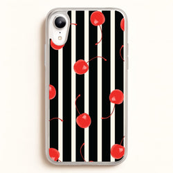 Black And White Stripes With Cherries  - Patterns Phone Case for iPhone XR