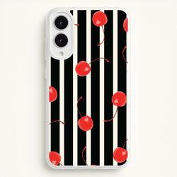 Black And White Stripes With Cherries  - Patterns Phone Case for Galaxy S25 Edge
