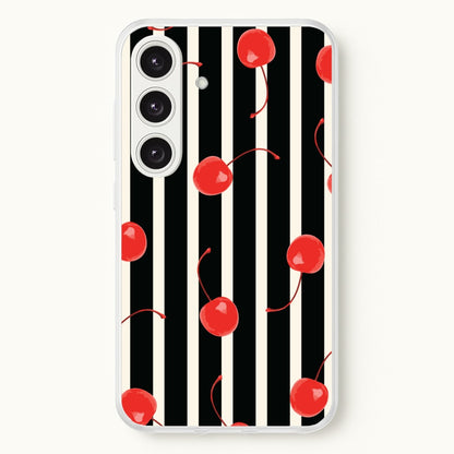 Black And White Stripes With Cherries  - Patterns Phone Case for Galaxy S24