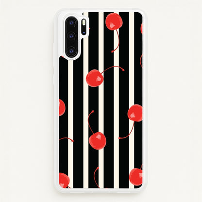 Black And White Stripes With Cherries  - Patterns Phone Case for Huawei P30 Pro