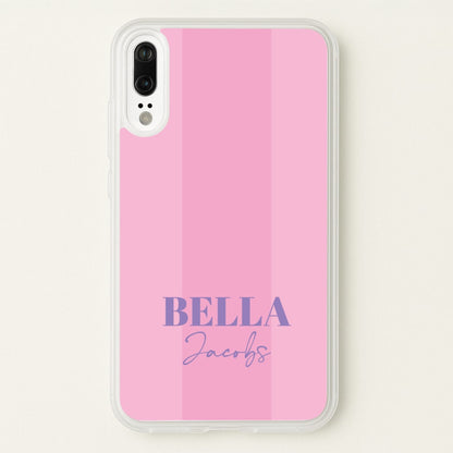 Pink Stripe Personalised Name  - Personalised Phone Case for Huawei P20