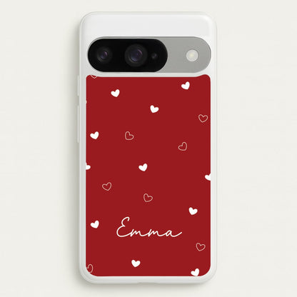 Red Hearts And Outlines Personalised Name Phone Case for Google Pixel 10 / 10 Pro