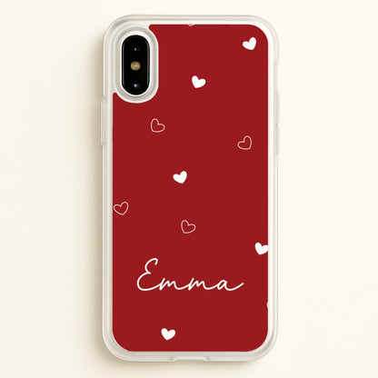 Red Hearts And Outlines Personalised Name  - Personalised Phone Case for iPhone X / XS