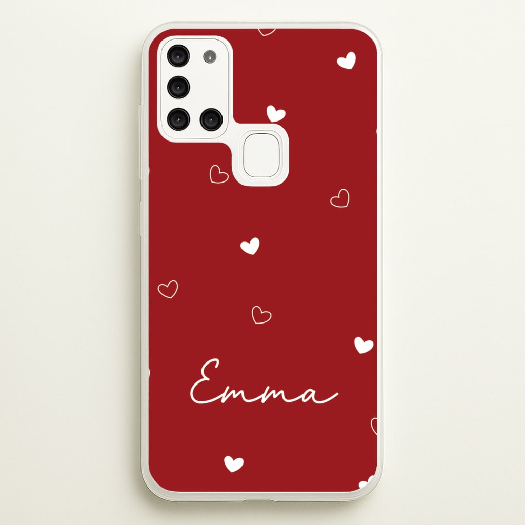 Red Hearts And Outlines Personalised Name  - Personalised Phone Case for Galaxy A21s