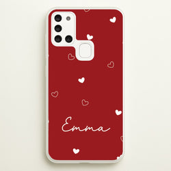 Red Hearts And Outlines Personalised Name  - Personalised Phone Case for Galaxy A21s