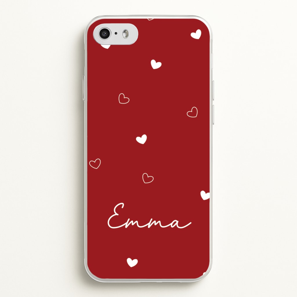 Red Hearts And Outlines Personalised Name  - Personalised Phone Case for iPhone 5 / 5s / SE 2016