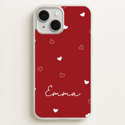 Red Hearts And Outlines Personalised Name  - Personalised Phone Case for iPhone 13 Mini