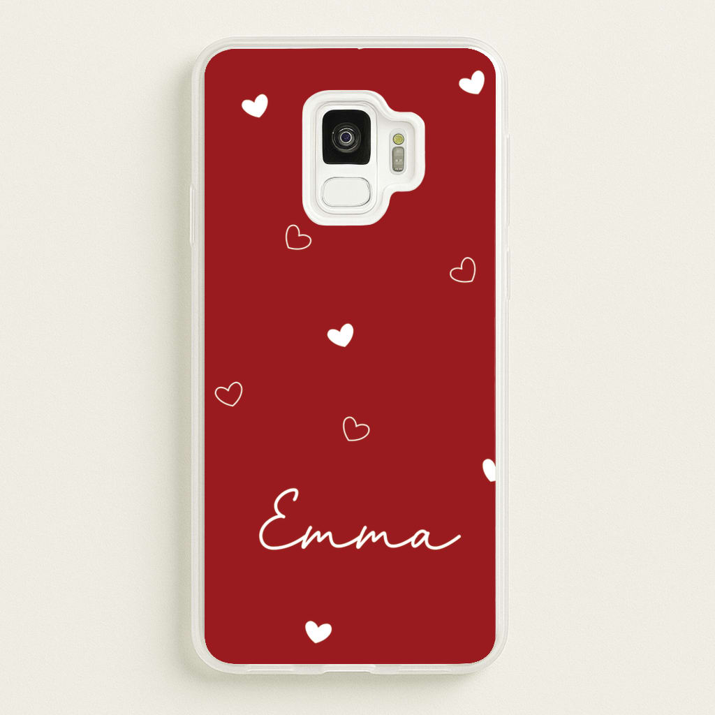 Red Hearts And Outlines Personalised Name  - Personalised Phone Case for Galaxy S9