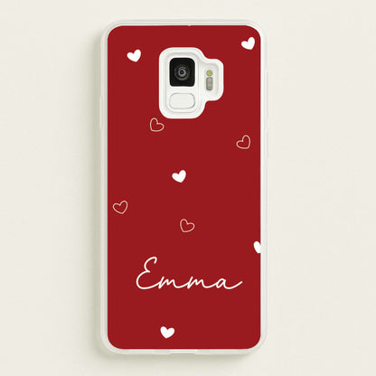 Red Hearts And Outlines Personalised Name  - Personalised Phone Case for Galaxy S9