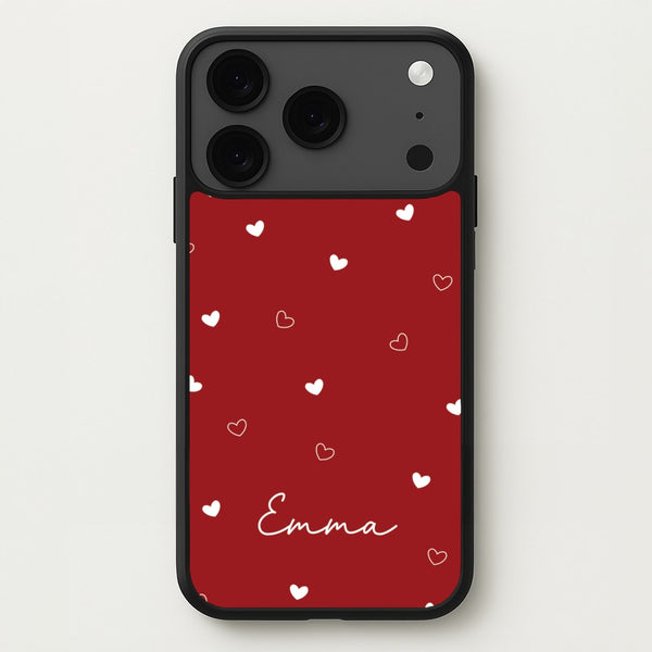 Red Hearts And Outlines Personalised Name Phone Case for iPhone 17 Pro Max