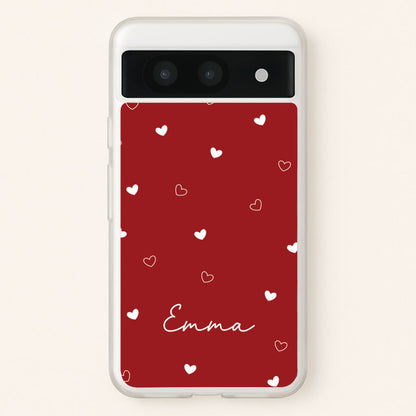 Red Hearts And Outlines Personalised Name  - Personalised Phone Case for Google Pixel 8a