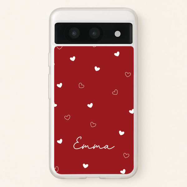 Red Hearts And Outlines Personalised Name  - Personalised Phone Case for Google Pixel 8a