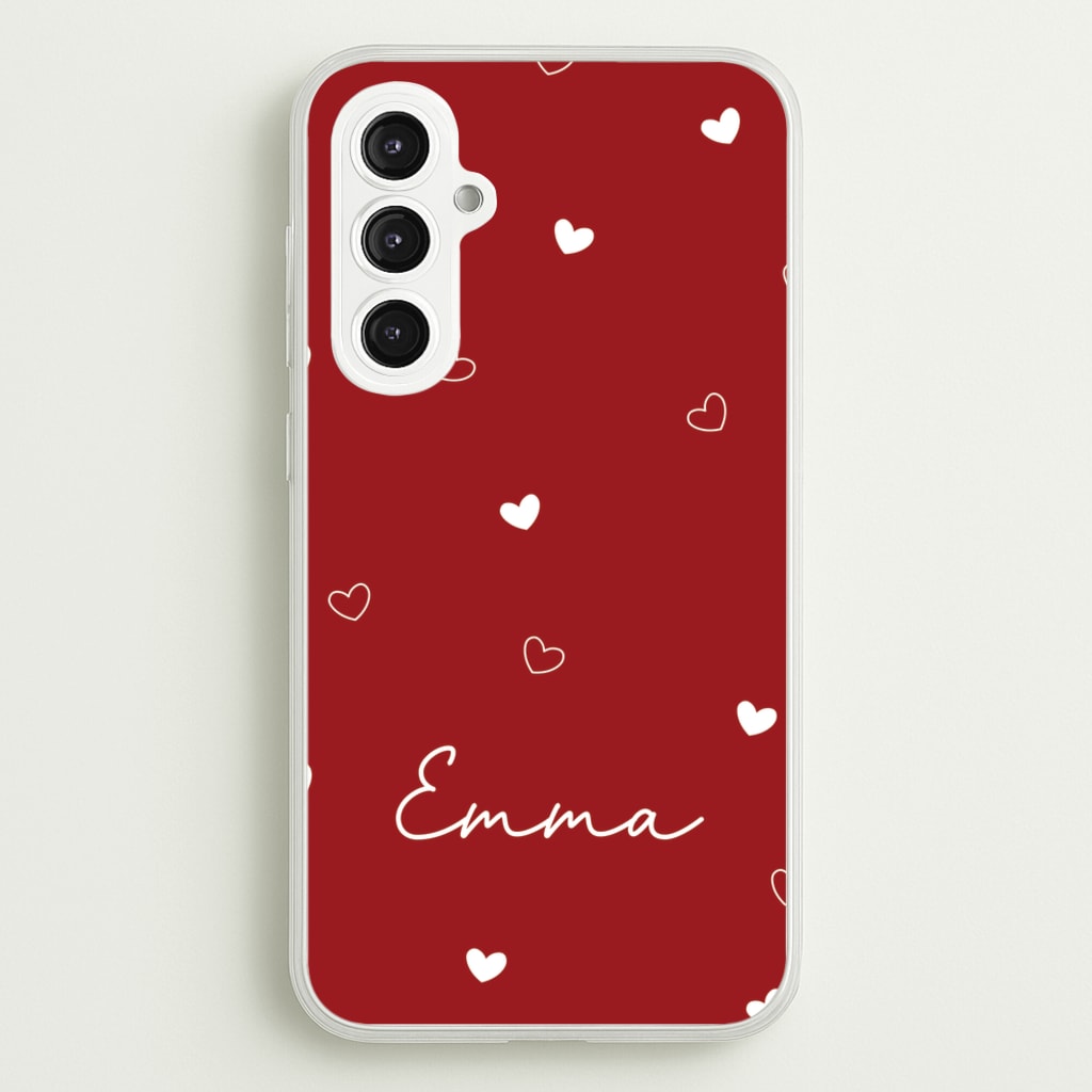 Red Hearts And Outlines Personalised Name  - Personalised Phone Case for Galaxy S23FE